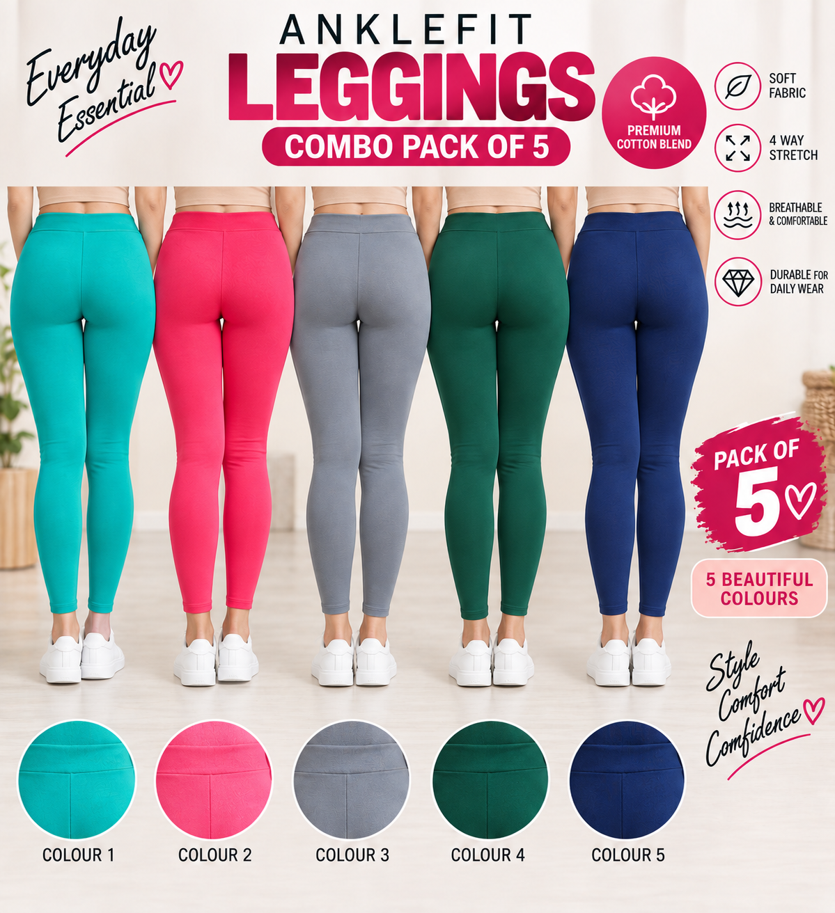 Ankle Leggings - Pack of 5 - C3