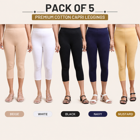 3/4 Capri Leggings – Beige,White,Black,Navy,Mustard