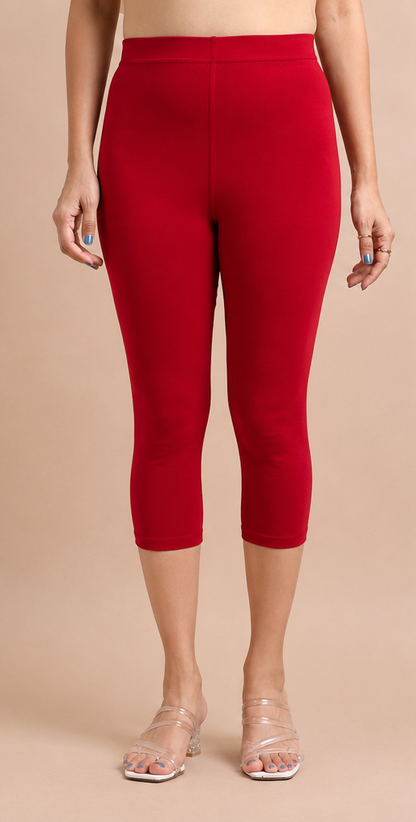 3/4 Capri Leggings – Cherry Red, White, Black, Navy Blue, Light Blue