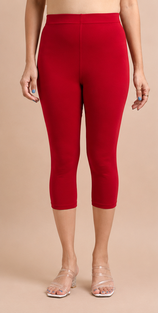 3/4 Capri Leggings – Cherry Red, White, Black, Navy Blue, Light Blue