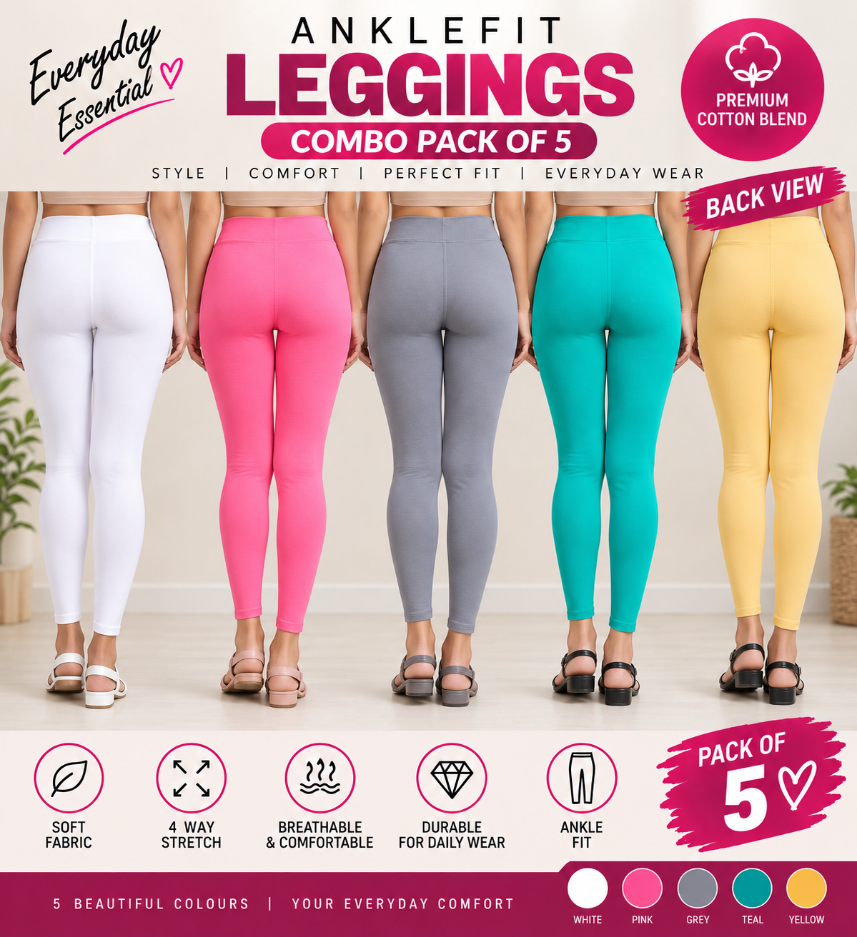 Ankle Leggings - Pack of 5 - C1