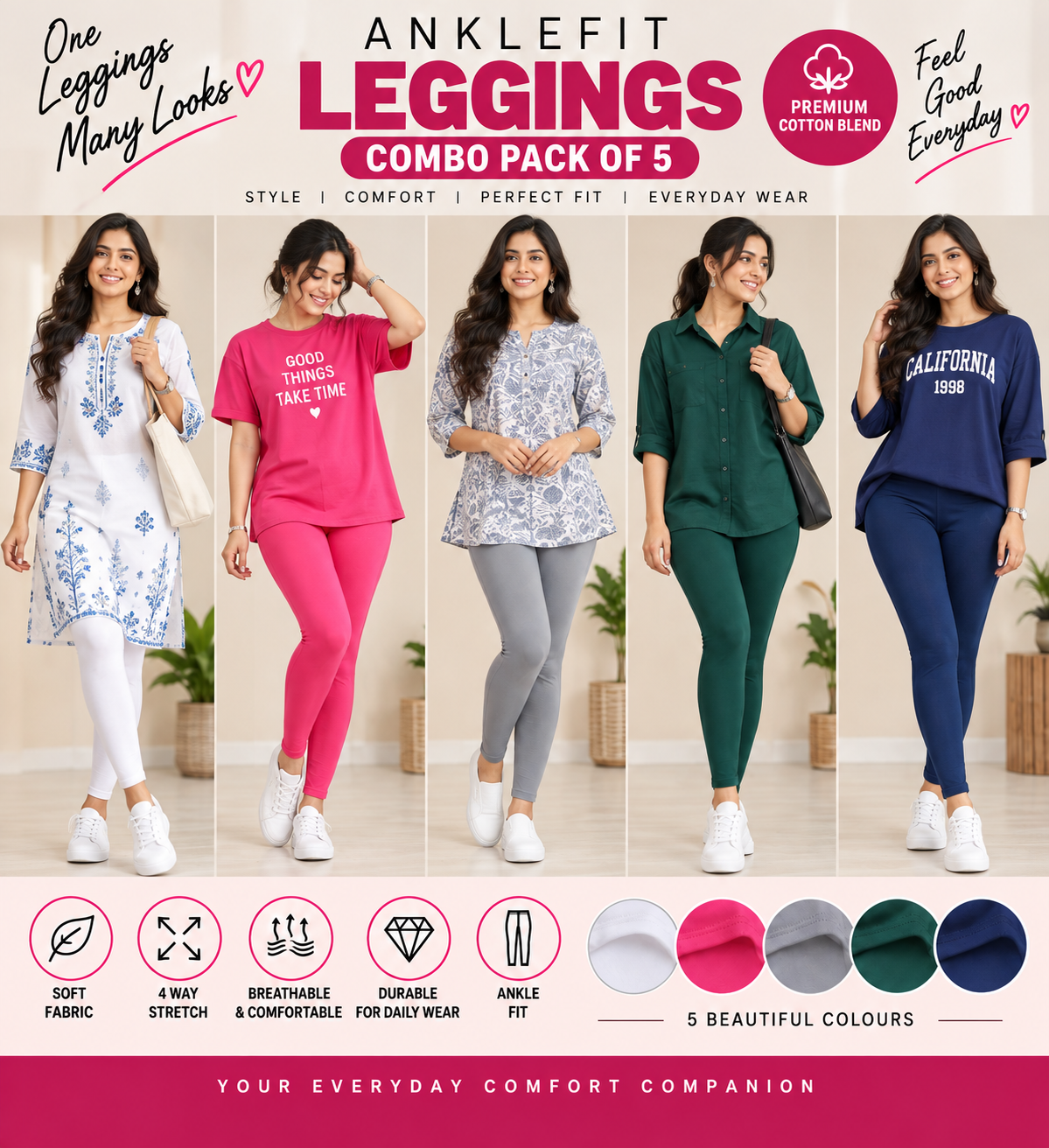 Ankle Leggings - Pack of 5 - C2