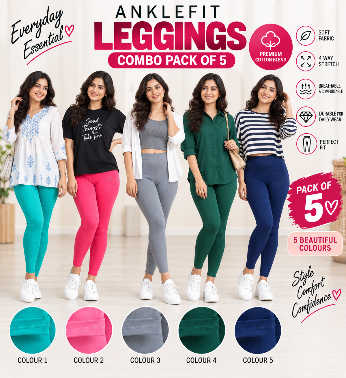 Ankle Leggings - Pack of 5 - C3
