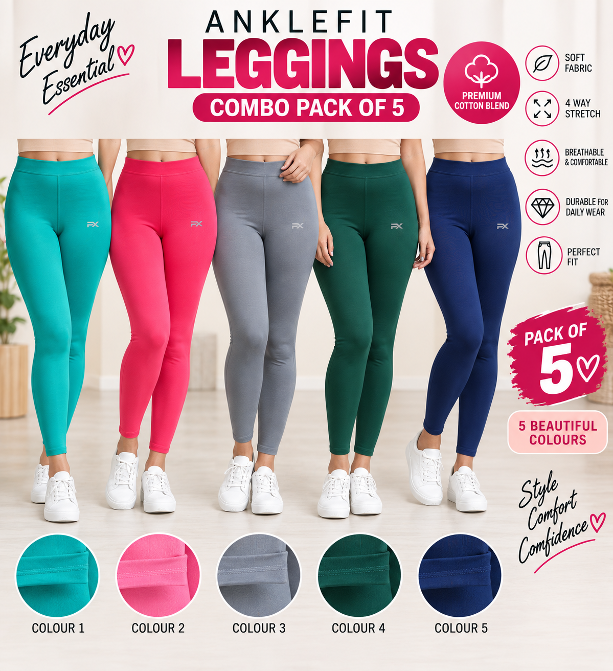 Ankle Leggings - Pack of 5 - C3