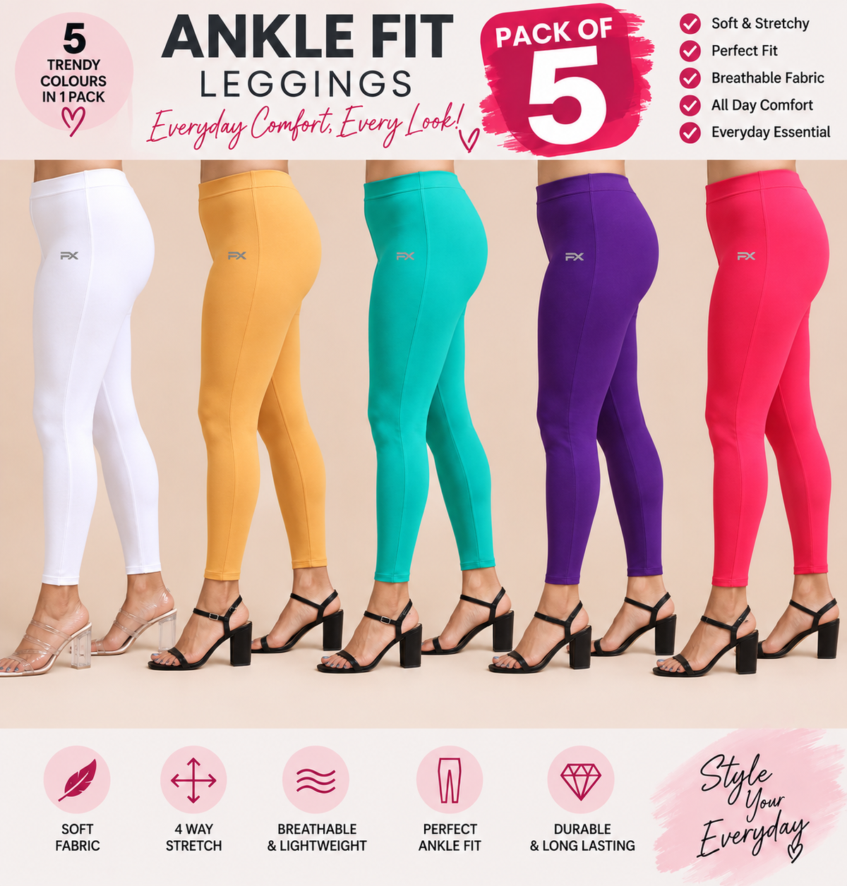 Ankle Leggings - Pack of 5 - C8