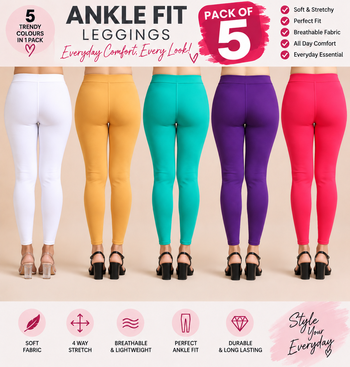 Ankle Leggings - Pack of 5 - C8