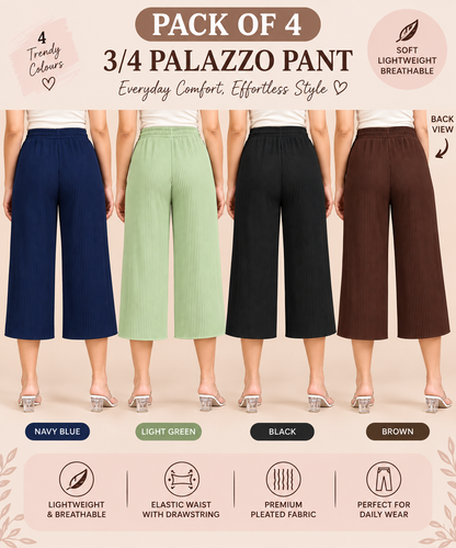 3/4 Palazzo Pant – 4 Piece Combo - Navy Light-Green Black Brown