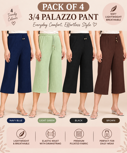 3/4 Palazzo Pant – 4 Piece Combo - Navy Light-Green Black Brown