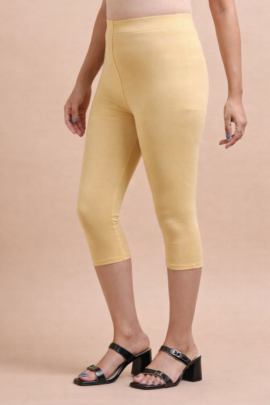 3/4 Capri Leggings – Beige,White,Black,Navy,Mustard